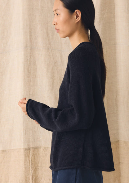 Organic Cotton Linen Easy Sweater | Dark Navy