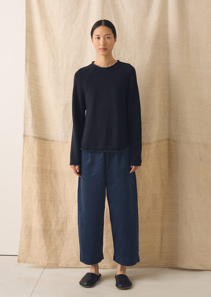 Organic Cotton Linen Easy Sweater | Dark Navy