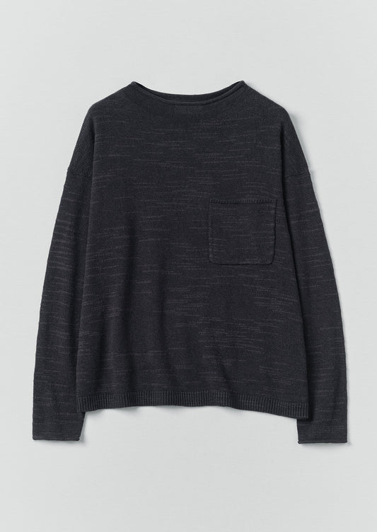 Linen Cotton Fine Knit Sweater | Dark Navy
