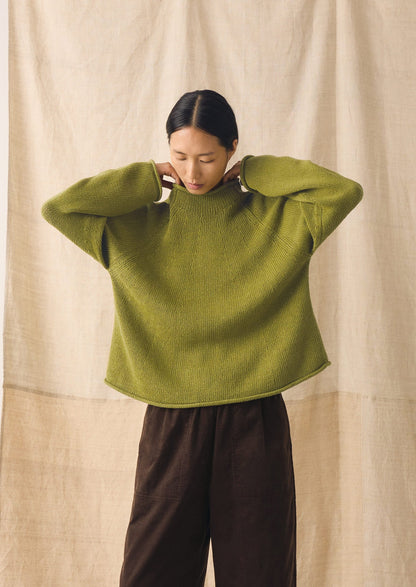 Organic Cotton Linen Easy Sweater | Olivine