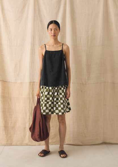 Square Neck Garment Dyed Linen Tank | Black Pepper