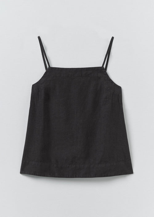 Square Neck Garment Dyed Linen Tank | Black Pepper