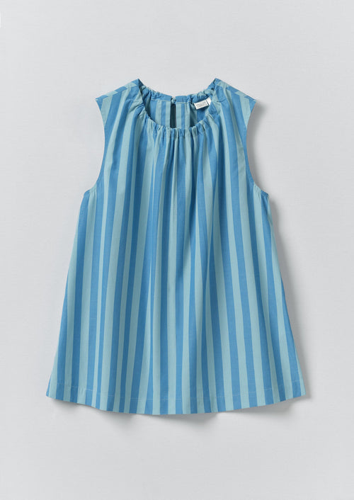 Oyo Stripe Gathered Cotton Tank | Aqua/Cornflower