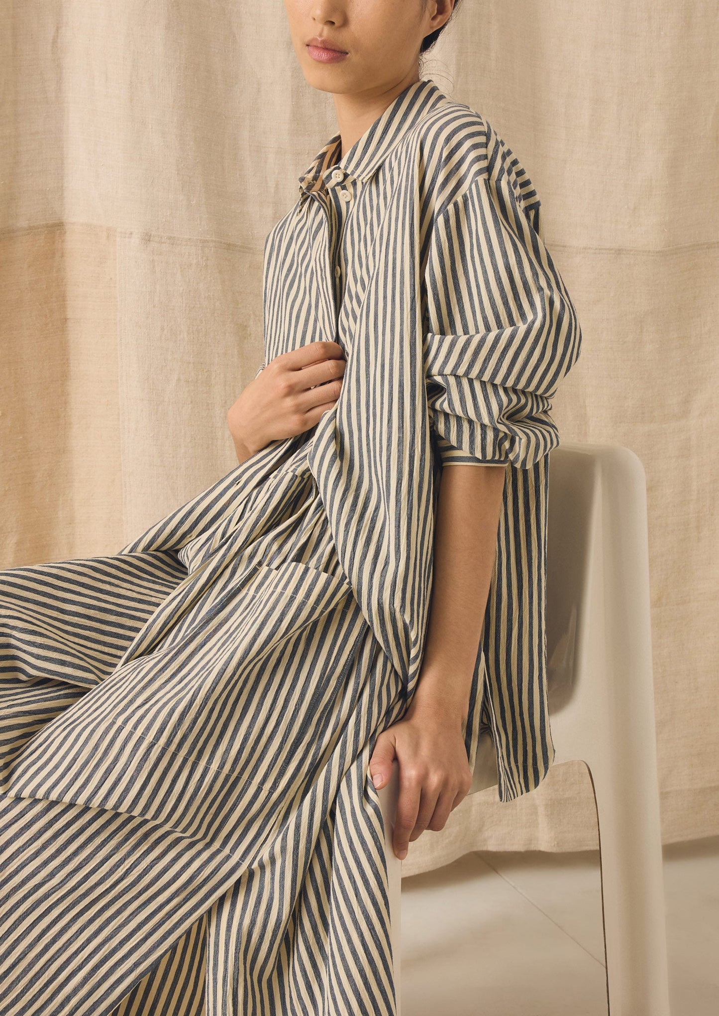 Tablier Stripe Easy Cotton Shirt | Workshop Blue