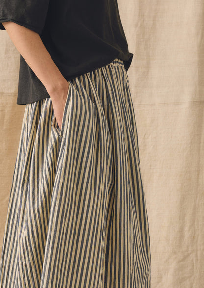 Pleated Cotton Stripe Skirt | Workshop Blue
