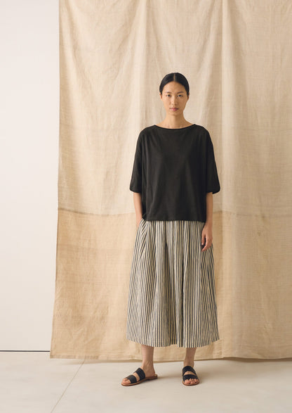 Pleated Cotton Stripe Skirt | Workshop Blue