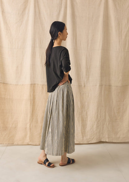 Pleated Cotton Stripe Skirt | Workshop Blue