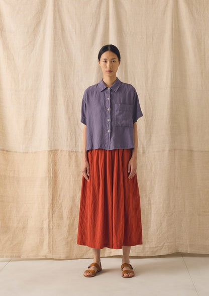Pleated Cotton Stripe Skirt | Tomato