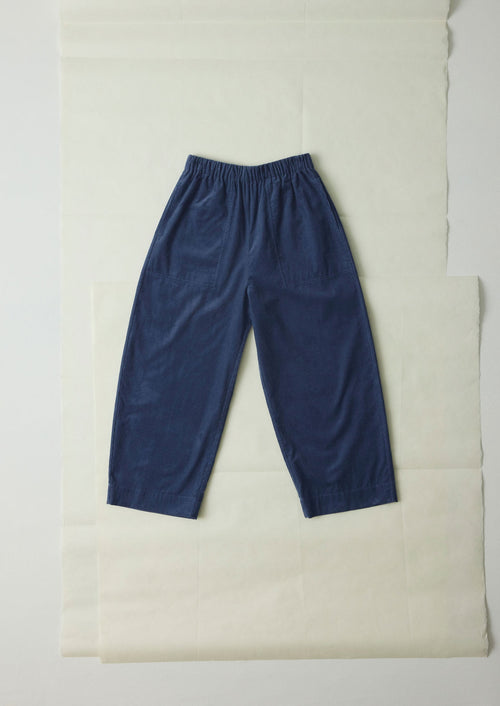Organic Cord Barrel Leg Trousers | Denim Blue