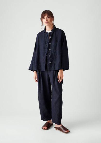 Minako Garment Dyed Linen Trousers | Midnight