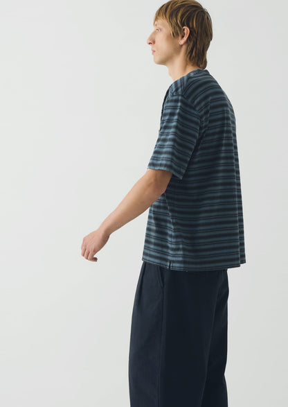 Overdyed Stripe Organic Cotton Tee | Blue Graphite/Mazarine Blue