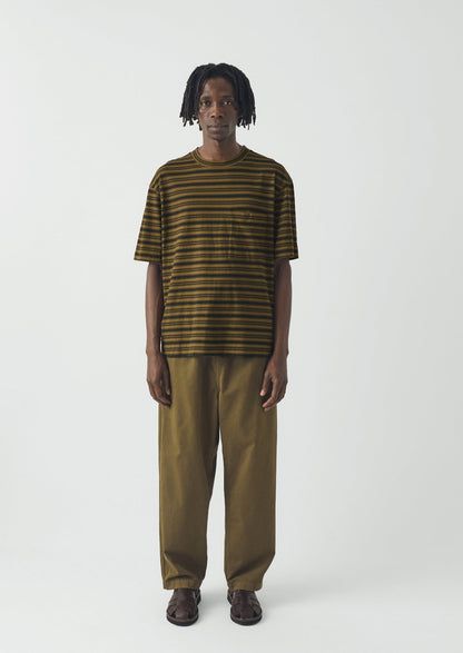 Overdyed Stripe Organic Cotton Tee | Blue Graphite/Woodland Green