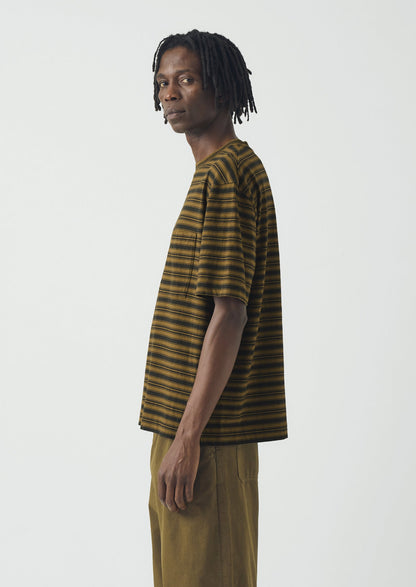 Overdyed Stripe Organic Cotton Tee | Blue Graphite/Woodland Green