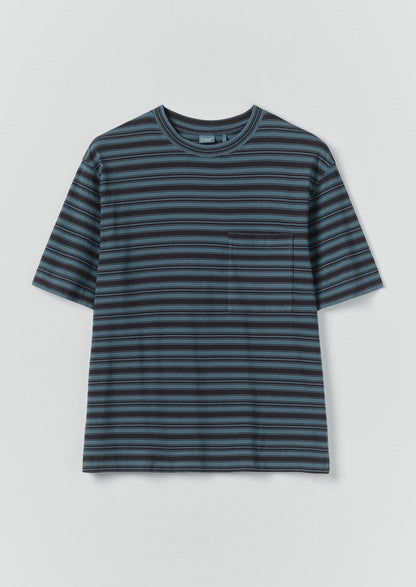 Overdyed Stripe Organic Cotton Tee | Blue Graphite/Mazarine Blue