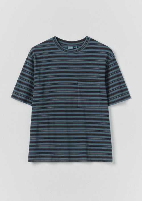 Overdyed Stripe Organic Cotton Tee | Blue Graphite/Mazarine Blue