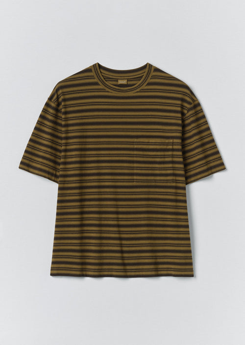 Overdyed Stripe Organic Cotton Tee | Blue Graphite/Woodland Green