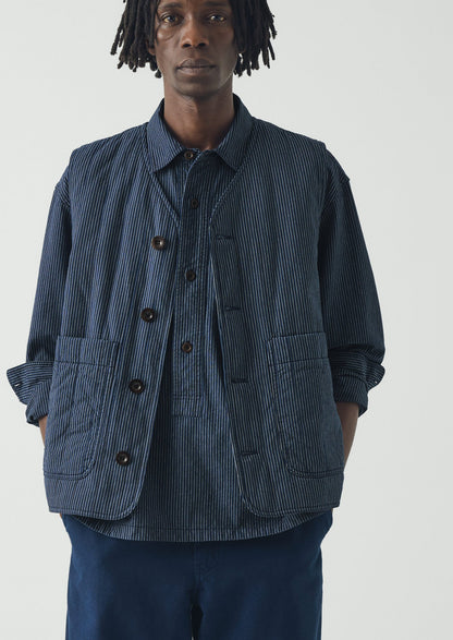 Railroad Stripe Padded Gilet | Denim Blue