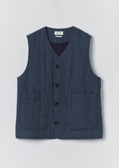 Railroad Stripe Padded Gilet | Denim Blue