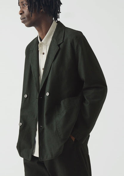 Overdyed Micro Houndstooth Cotton Blazer | Oil Green
