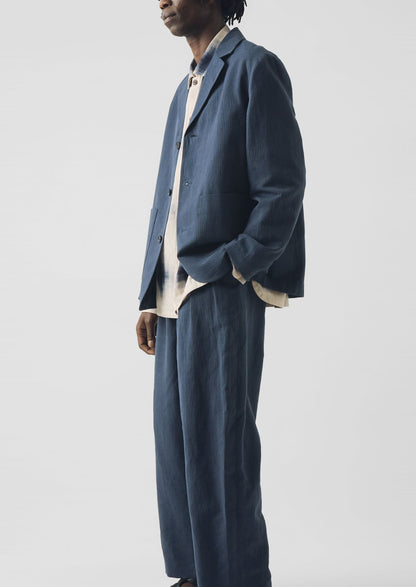 Running Stitch Cotton Linen Blazer | Navy/Fawn