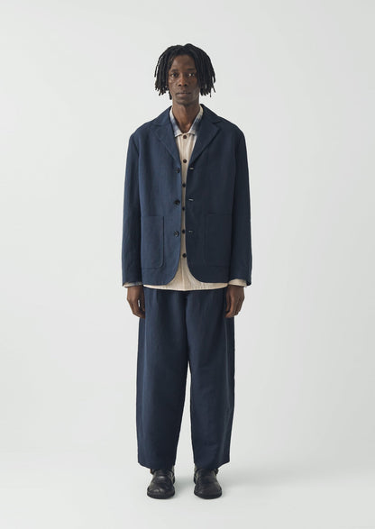 Running Stitch Cotton Linen Blazer | Navy/Fawn