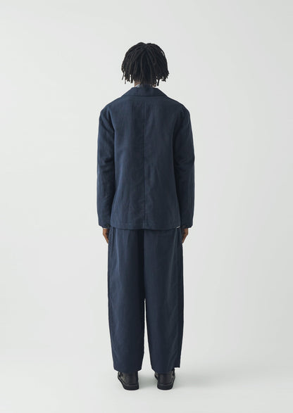 Running Stitch Cotton Linen Blazer | Navy/Fawn