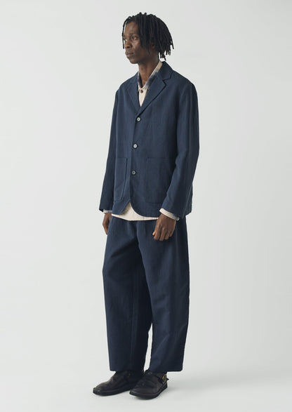 Running Stitch Cotton Linen Blazer | Navy/Fawn