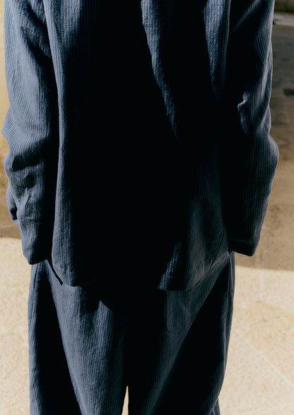 Running Stitch Cotton Linen Blazer | Navy/Fawn