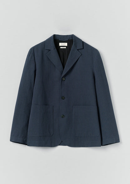 Running Stitch Cotton Linen Blazer | Navy/Fawn