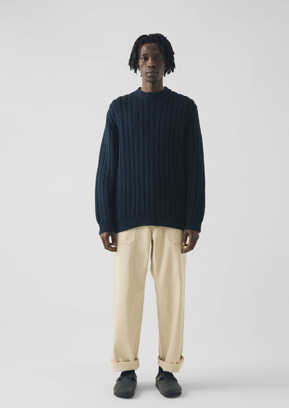 Racked Wool Cotton Sweater | Darkest Navy