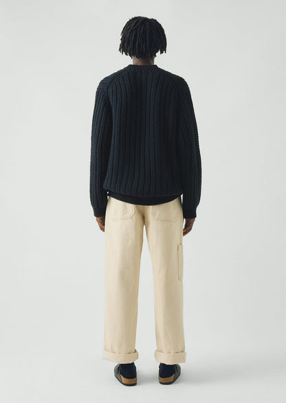 Racked Wool Cotton Sweater | Darkest Navy