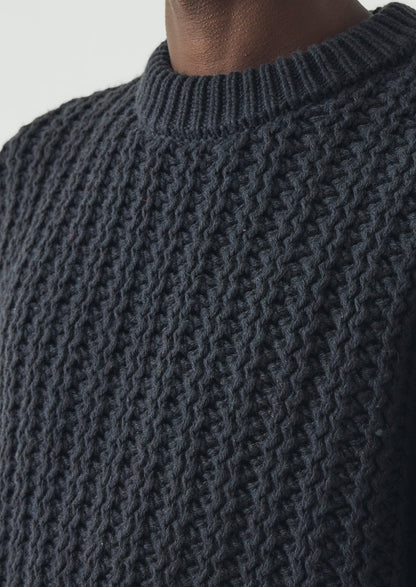 Racked Wool Cotton Sweater | Darkest Navy