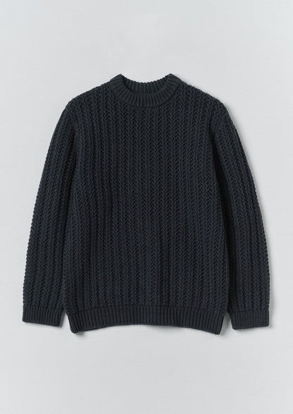 Racked Wool Cotton Sweater | Darkest Navy
