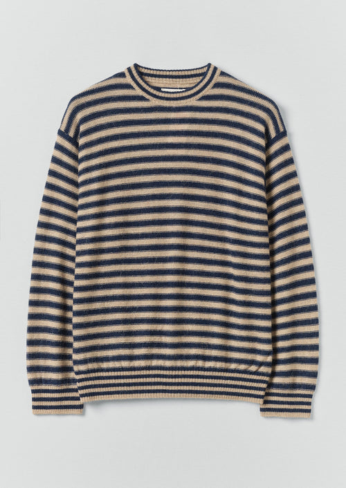 Stripe Alpaca Wool Sweater | Navy/Oatmeal