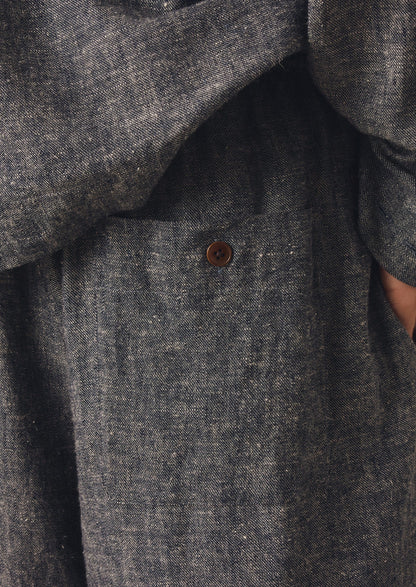 Pleated Linen Cotton Twill Trousers | Navy/Ecru