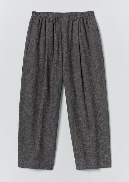 Pleated Linen Cotton Twill Trousers | Navy/Ecru