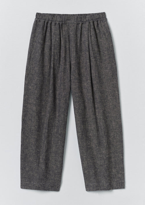 Pleated Linen Cotton Twill Trousers | Navy/Ecru