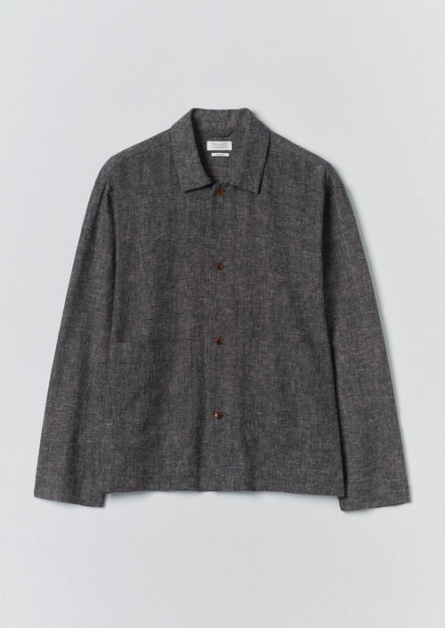Relaxed Linen Cotton Shirt | Navy/Ecru