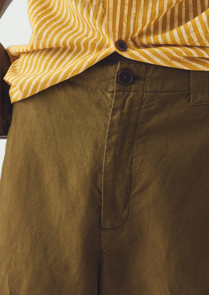 Rory Elasticated Cotton Linen Trousers | Bronze Green