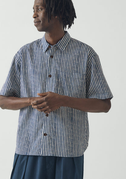 Natural Dye Stripe Cotton Shirt | Indigo