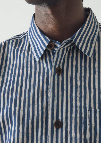 Natural Dye Stripe Cotton Shirt | Indigo