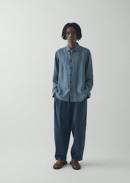 Loop Button Linen Shirt | Misty Blue
