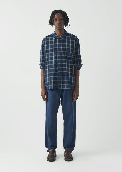 Market Check Cotton Linen Easy Shirt | Denim Blue