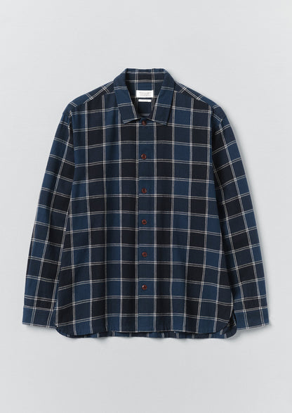Market Check Cotton Linen Easy Shirt | Denim Blue