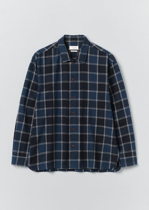 Market Check Cotton Linen Easy Shirt | Denim Blue