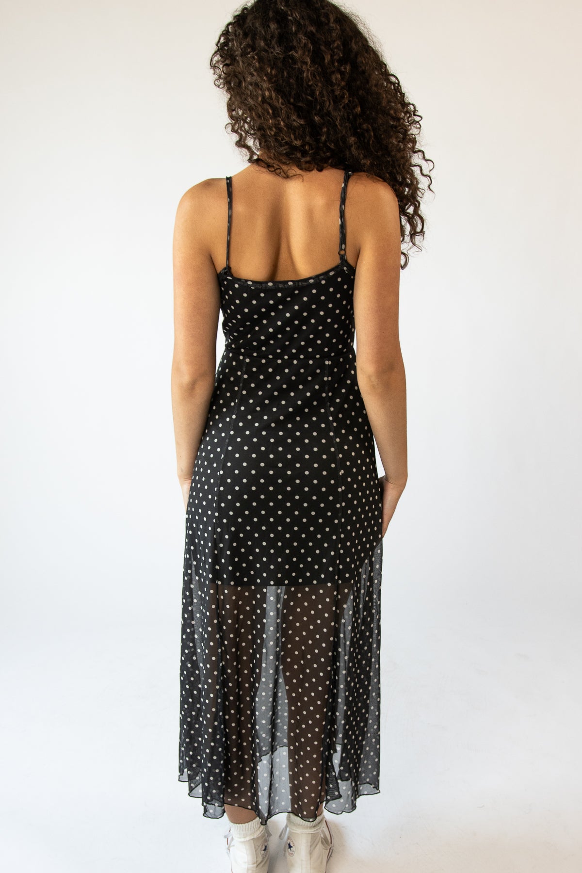 Mesh Dot Fit and Flare Maxi Dress