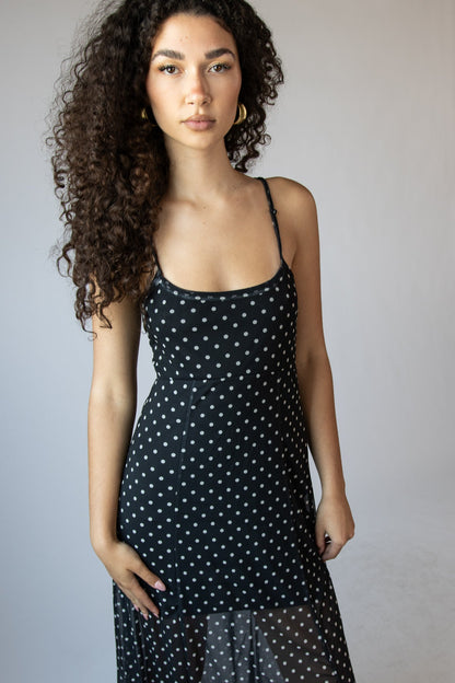 Mesh Dot Fit and Flare Maxi Dress