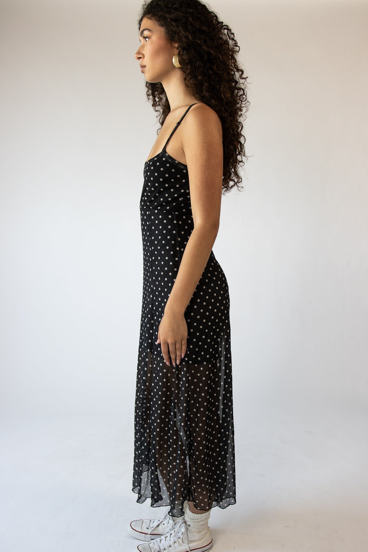 Mesh Dot Fit and Flare Maxi Dress