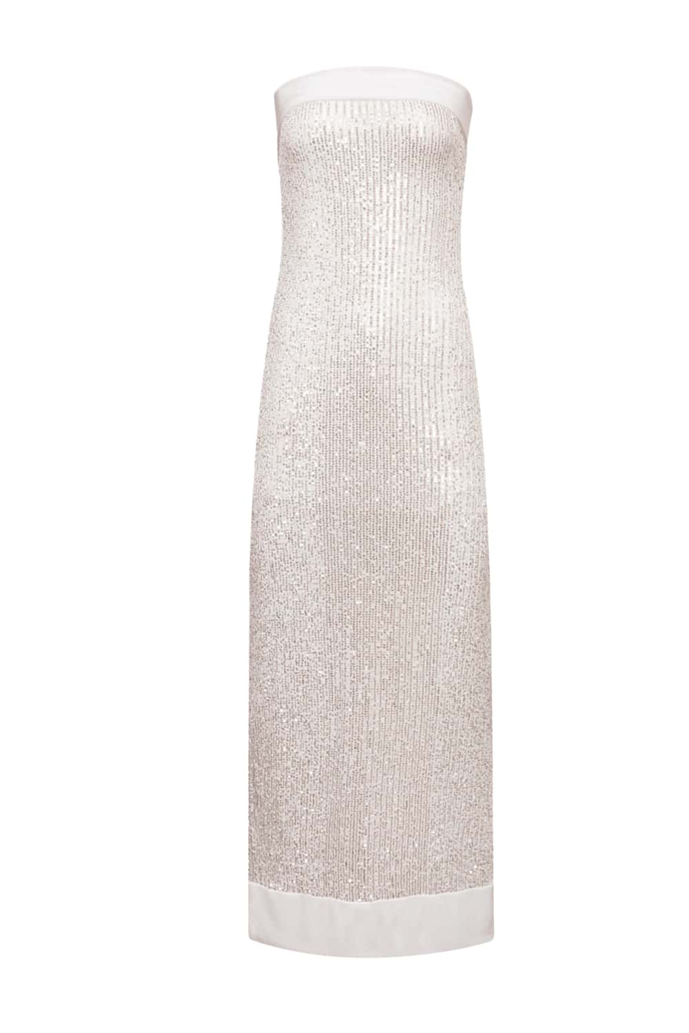 Strapless Silver Sequin Fitted Long Dress