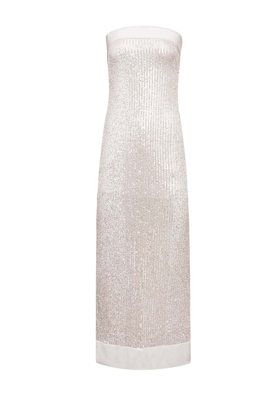 Strapless Silver Sequin Fitted Long Dress